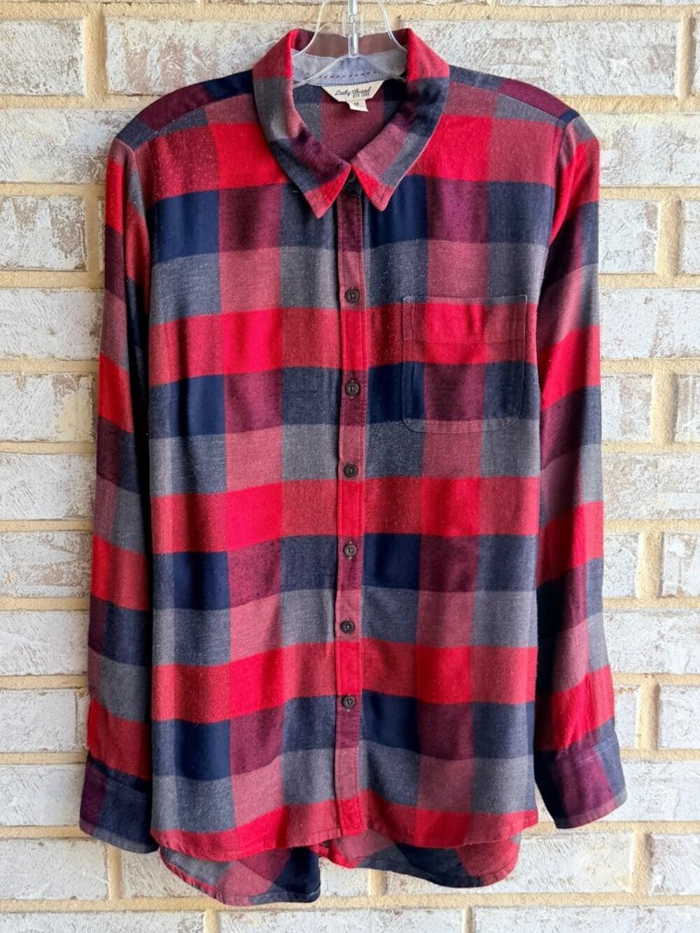 Lucky Brand Long Sleeve Button Up Multicolor Buffalo Check Shirt Women's Size M
